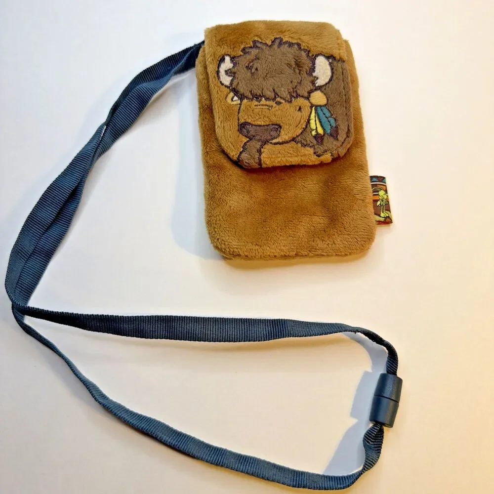 NICI Plush Bison Crossbody Smartphone Pouch Case Small Shoulder Bag Retired